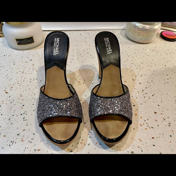 MICHAEL Michael Kors Glitter‎ Wooden Sandal Heels - Picture 15 of 15